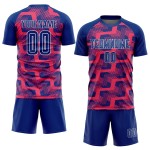 Custom Royal Neon Pink-White Line Sublimation Soccer Uniform Jersey Custom Royal Neon Pink-White Line Sublimation Soccer Uniform Jersey