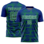 Custom Royal Kelly Green-White Line Sublimation Soccer Uniform Jersey Custom Royal Kelly Green-White Line Sublimation Soccer Uniform Jersey