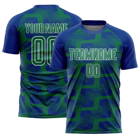 Custom Royal Kelly Green-White Line Sublimation Soccer Uniform Jersey Custom Royal Kelly Green-White Line Sublimation Soccer Uniform Jersey