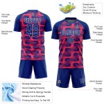 Custom Royal Neon Pink-White Line Sublimation Soccer Uniform Jersey Custom Royal Neon Pink-White Line Sublimation Soccer Uniform Jersey