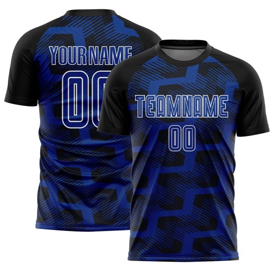 Custom Black Royal-White Line Sublimation Soccer Uniform Jersey Custom Black Royal-White Line Sublimation Soccer Uniform Jersey