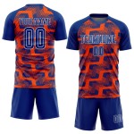 Custom Royal Orange-White Line Sublimation Soccer Uniform Jersey Custom Royal Orange-White Line Sublimation Soccer Uniform Jersey
