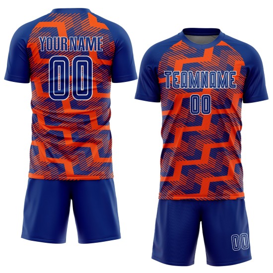 Custom Royal Orange-White Line Sublimation Soccer Uniform Jersey Custom Royal Orange-White Line Sublimation Soccer Uniform Jersey