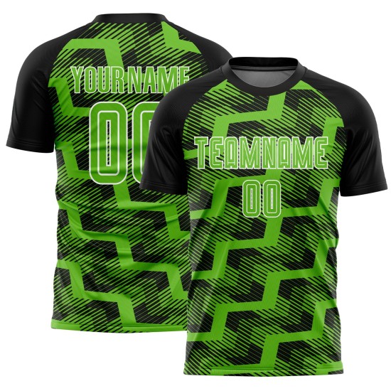 Custom Black Aurora Green-White Line Sublimation Soccer Uniform Jersey Custom Black Aurora Green-White Line Sublimation Soccer Uniform Jersey