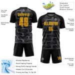 Custom Black Gold-Steel Gray Line Sublimation Soccer Uniform Jersey Custom Black Gold-Steel Gray Line Sublimation Soccer Uniform Jersey
