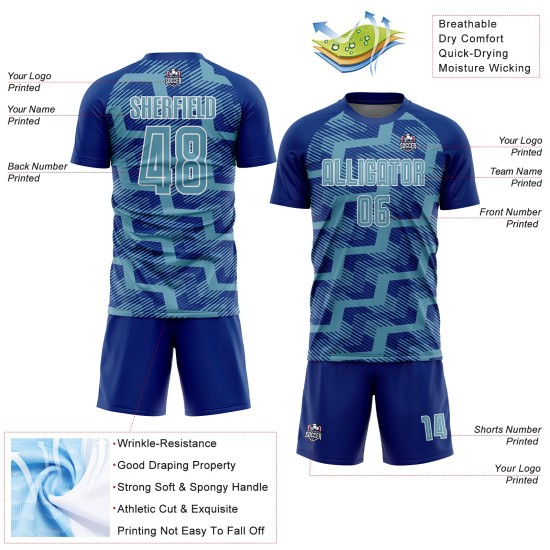Custom Royal Shadow Blue-White Line Sublimation Soccer Uniform Jersey Custom Royal Shadow Blue-White Line Sublimation Soccer Uniform Jersey