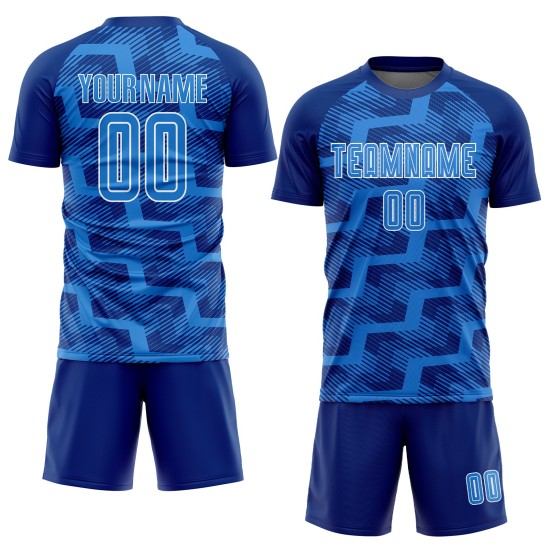 Custom Royal Powder Blue-White Line Sublimation Soccer Uniform Jersey Custom Royal Powder Blue-White Line Sublimation Soccer Uniform Jersey