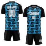 Custom Black White-Sky Blue Line Sublimation Soccer Uniform Jersey Custom Black White-Sky Blue Line Sublimation Soccer Uniform Jersey