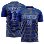 Custom Royal Steel Gray-White Line Sublimation Soccer Uniform Jersey Custom Royal Steel Gray-White Line Sublimation Soccer Uniform Jersey