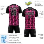 Custom Black Pink-White Line Sublimation Soccer Uniform Jersey Custom Black Pink-White Line Sublimation Soccer Uniform Jersey