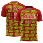 Custom Red Neon Green-White Line Sublimation Soccer Uniform Jersey Custom Red Neon Green-White Line Sublimation Soccer Uniform Jersey