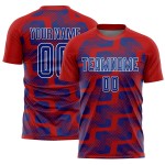 Custom Red Royal-White Line Sublimation Soccer Uniform Jersey Custom Red Royal-White Line Sublimation Soccer Uniform Jersey