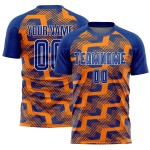 Custom Royal Bay Orange-White Line Sublimation Soccer Uniform Jersey Custom Royal Bay Orange-White Line Sublimation Soccer Uniform Jersey