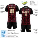 Custom Black Cream-Crimson Line Sublimation Soccer Uniform Jersey Custom Black Cream-Crimson Line Sublimation Soccer Uniform Jersey