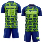 Custom Royal Neon Green-White Line Sublimation Soccer Uniform Jersey Custom Royal Neon Green-White Line Sublimation Soccer Uniform Jersey
