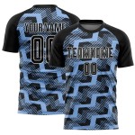 Custom Black Light Blue-White Line Sublimation Soccer Uniform Jersey Custom Black Light Blue-White Line Sublimation Soccer Uniform Jersey