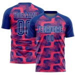 Custom Royal Neon Pink-White Line Sublimation Soccer Uniform Jersey Custom Royal Neon Pink-White Line Sublimation Soccer Uniform Jersey