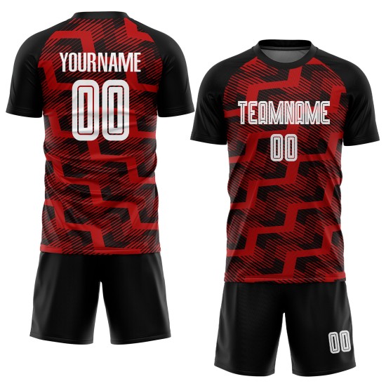 Custom Black White-Red Line Sublimation Soccer Uniform Jersey Custom Black White-Red Line Sublimation Soccer Uniform Jersey