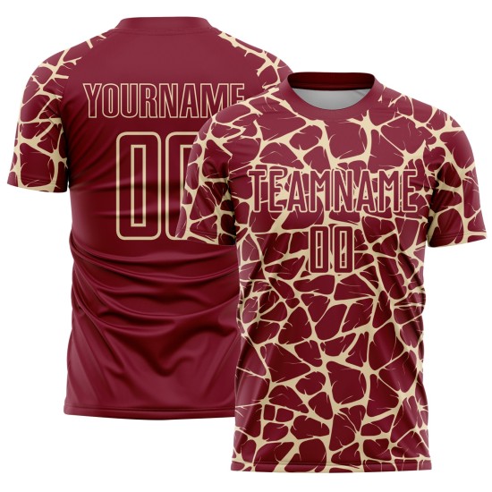 Custom Crimson Cream Abstract Network Splash Sublimation Soccer Uniform Jersey Custom Crimson Cream Abstract Network Splash Sublimation Soccer Uniform Jersey
