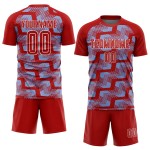 Custom Red Light Blue-White Line Sublimation Soccer Uniform Jersey Custom Red Light Blue-White Line Sublimation Soccer Uniform Jersey