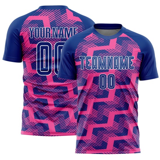 Custom Royal Pink-White Line Sublimation Soccer Uniform Jersey Custom Royal Pink-White Line Sublimation Soccer Uniform Jersey