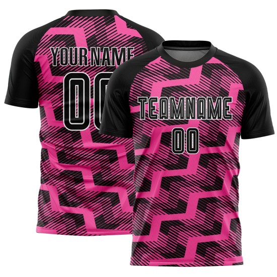 Custom Black Pink-White Line Sublimation Soccer Uniform Jersey Custom Black Pink-White Line Sublimation Soccer Uniform Jersey