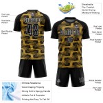 Custom Black Old Gold-White Line Sublimation Soccer Uniform Jersey Custom Black Old Gold-White Line Sublimation Soccer Uniform Jersey