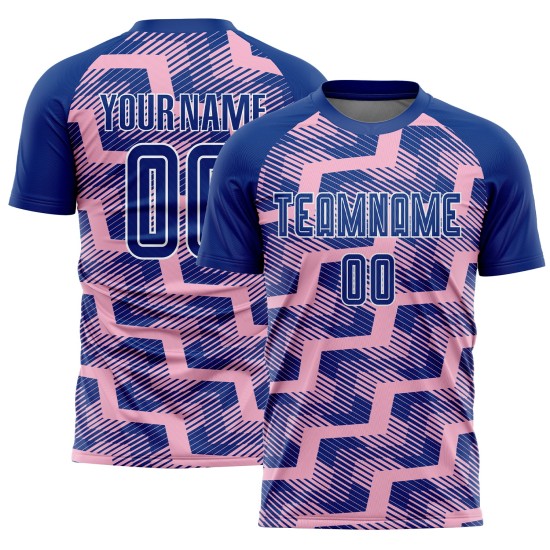 Custom Royal Light Pink-White Line Sublimation Soccer Uniform Jersey Custom Royal Light Pink-White Line Sublimation Soccer Uniform Jersey