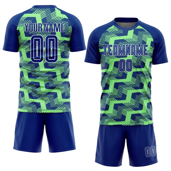 Custom Royal Pea Green-White Line Sublimation Soccer Uniform Jersey Custom Royal Pea Green-White Line Sublimation Soccer Uniform Jersey