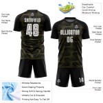 Custom Black White-Olive Line Sublimation Soccer Uniform Jersey Custom Black White-Olive Line Sublimation Soccer Uniform Jersey