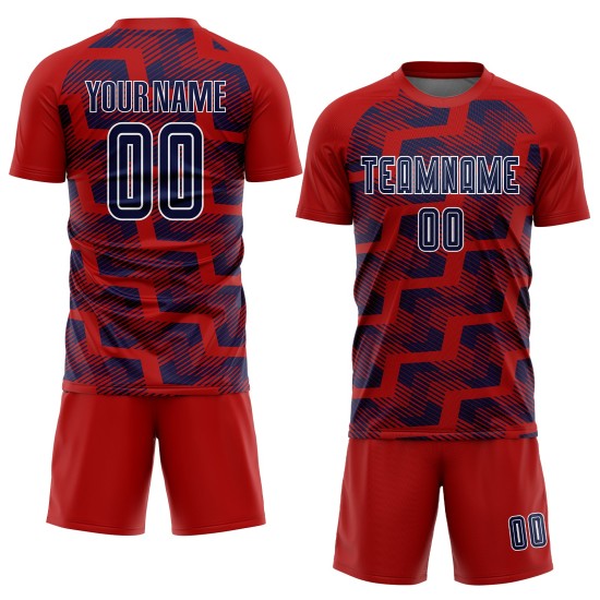 Custom Red Navy-White Line Sublimation Soccer Uniform Jersey Custom Red Navy-White Line Sublimation Soccer Uniform Jersey