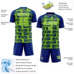 Custom Royal Neon Green-White Line Sublimation Soccer Uniform Jersey Custom Royal Neon Green-White Line Sublimation Soccer Uniform Jersey
