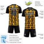 Custom Black Gold-White Line Sublimation Soccer Uniform Jersey Custom Black Gold-White Line Sublimation Soccer Uniform Jersey