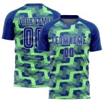 Custom Royal Pea Green-White Line Sublimation Soccer Uniform Jersey Custom Royal Pea Green-White Line Sublimation Soccer Uniform Jersey
