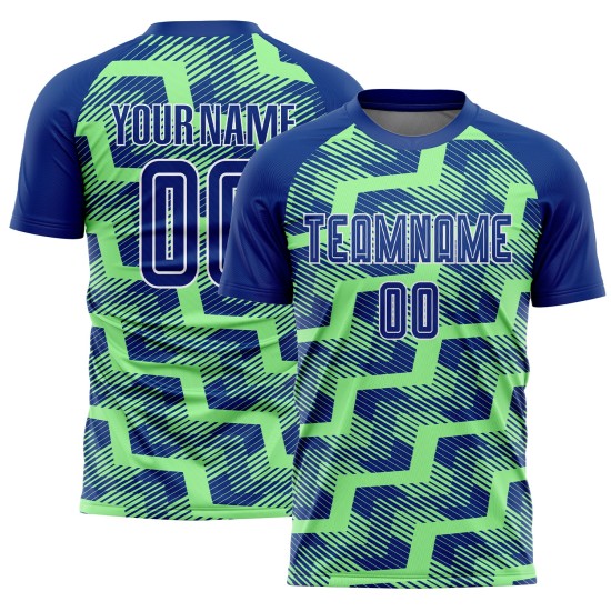 Custom Royal Pea Green-White Line Sublimation Soccer Uniform Jersey Custom Royal Pea Green-White Line Sublimation Soccer Uniform Jersey