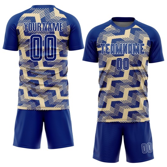 Custom Royal Cream-White Line Sublimation Soccer Uniform Jersey Custom Royal Cream-White Line Sublimation Soccer Uniform Jersey