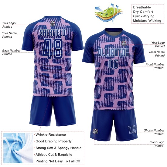 Custom Royal Light Purple-White Line Sublimation Soccer Uniform Jersey Custom Royal Light Purple-White Line Sublimation Soccer Uniform Jersey