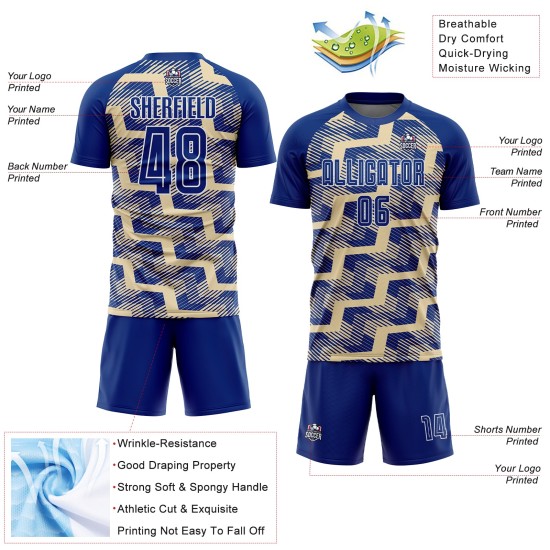 Custom Royal Cream-White Line Sublimation Soccer Uniform Jersey Custom Royal Cream-White Line Sublimation Soccer Uniform Jersey