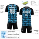 Custom Black White-Sky Blue Line Sublimation Soccer Uniform Jersey Custom Black White-Sky Blue Line Sublimation Soccer Uniform Jersey