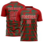 Custom Red Kelly Green-White Line Sublimation Soccer Uniform Jersey Custom Red Kelly Green-White Line Sublimation Soccer Uniform Jersey