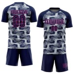 Custom Navy Silver-Pink Line Sublimation Soccer Uniform Jersey Custom Navy Silver-Pink Line Sublimation Soccer Uniform Jersey