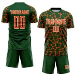 Custom Green Orange-White Abstract Network Splash Sublimation Soccer Uniform Jersey Custom Green Orange-White Abstract Network Splash Sublimation Soccer Uniform Jersey