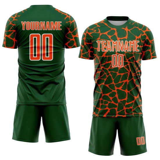 Custom Green Orange-White Abstract Network Splash Sublimation Soccer Uniform Jersey Custom Green Orange-White Abstract Network Splash Sublimation Soccer Uniform Jersey
