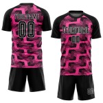 Custom Black Pink-White Line Sublimation Soccer Uniform Jersey Custom Black Pink-White Line Sublimation Soccer Uniform Jersey
