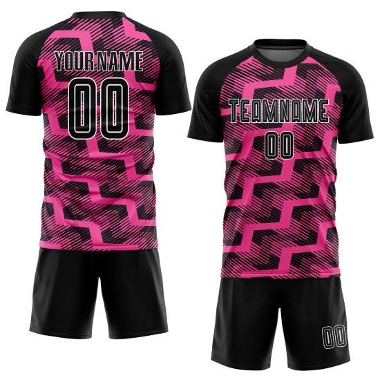 Custom Black Pink-White Line Sublimation Soccer Uniform Jersey Custom Black Pink-White Line Sublimation Soccer Uniform Jersey