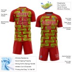 Custom Red Neon Green-White Line Sublimation Soccer Uniform Jersey Custom Red Neon Green-White Line Sublimation Soccer Uniform Jersey