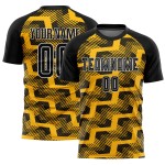 Custom Black Gold-White Line Sublimation Soccer Uniform Jersey Custom Black Gold-White Line Sublimation Soccer Uniform Jersey