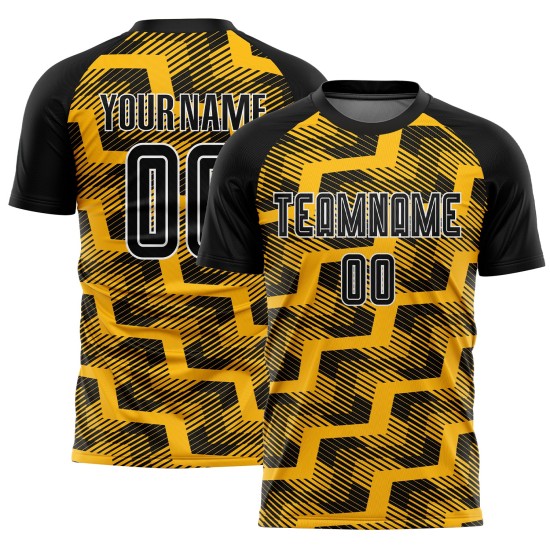 Custom Black Gold-White Line Sublimation Soccer Uniform Jersey Custom Black Gold-White Line Sublimation Soccer Uniform Jersey