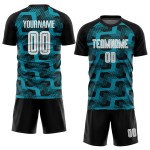 Custom Black White-Teal Line Sublimation Soccer Uniform Jersey Custom Black White-Teal Line Sublimation Soccer Uniform Jersey