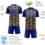 Custom Royal Old Gold-White Line Sublimation Soccer Uniform Jersey Custom Royal Old Gold-White Line Sublimation Soccer Uniform Jersey